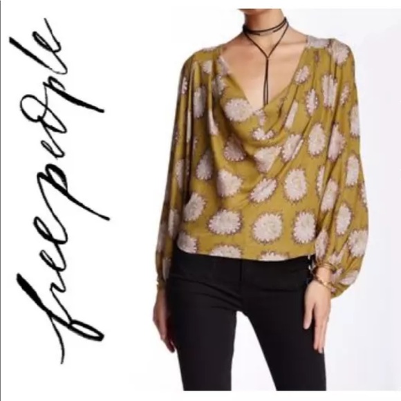 FREE PEOPLE Golden Rod  Cowl Neck Blouse Medium - Picture 1 of 8